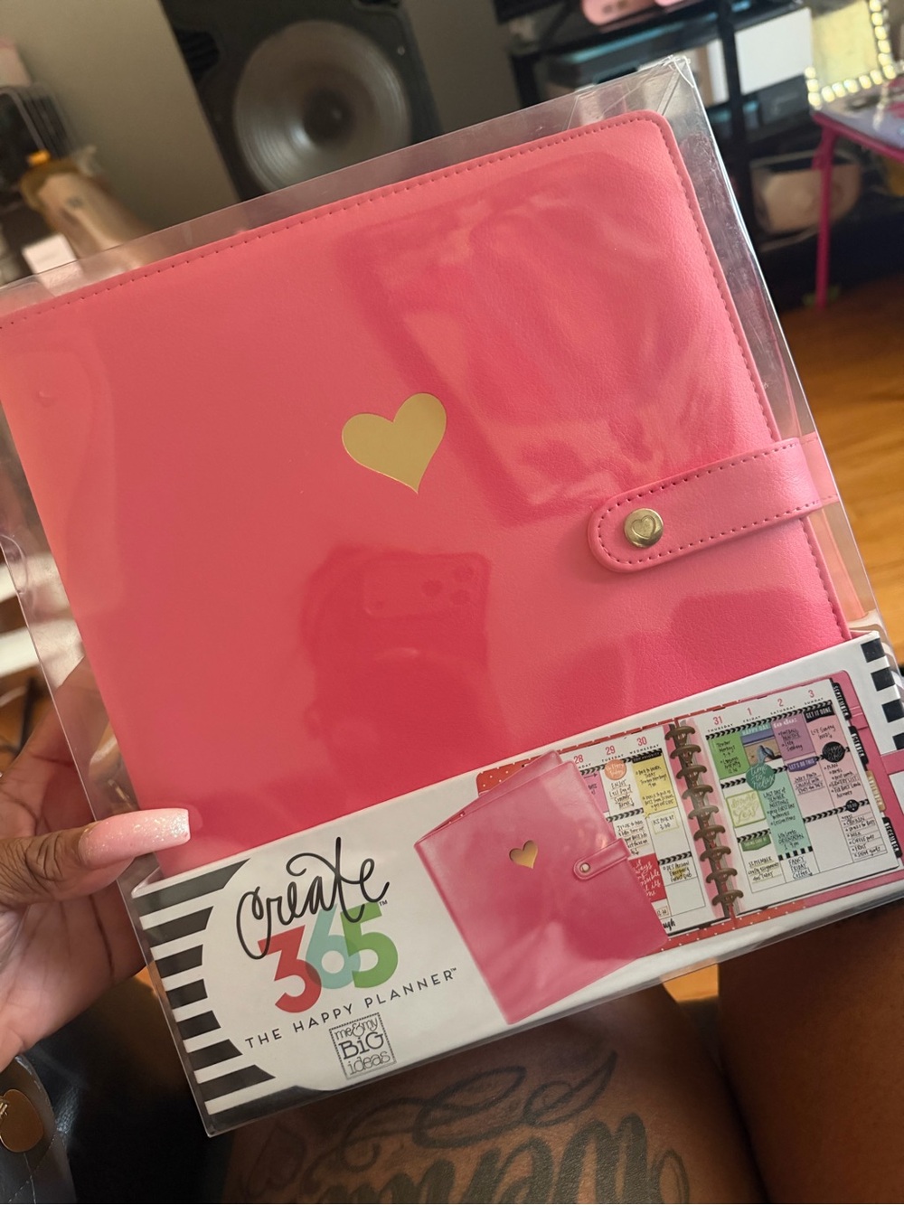 Pink Planner with Gold Heart Button Closure